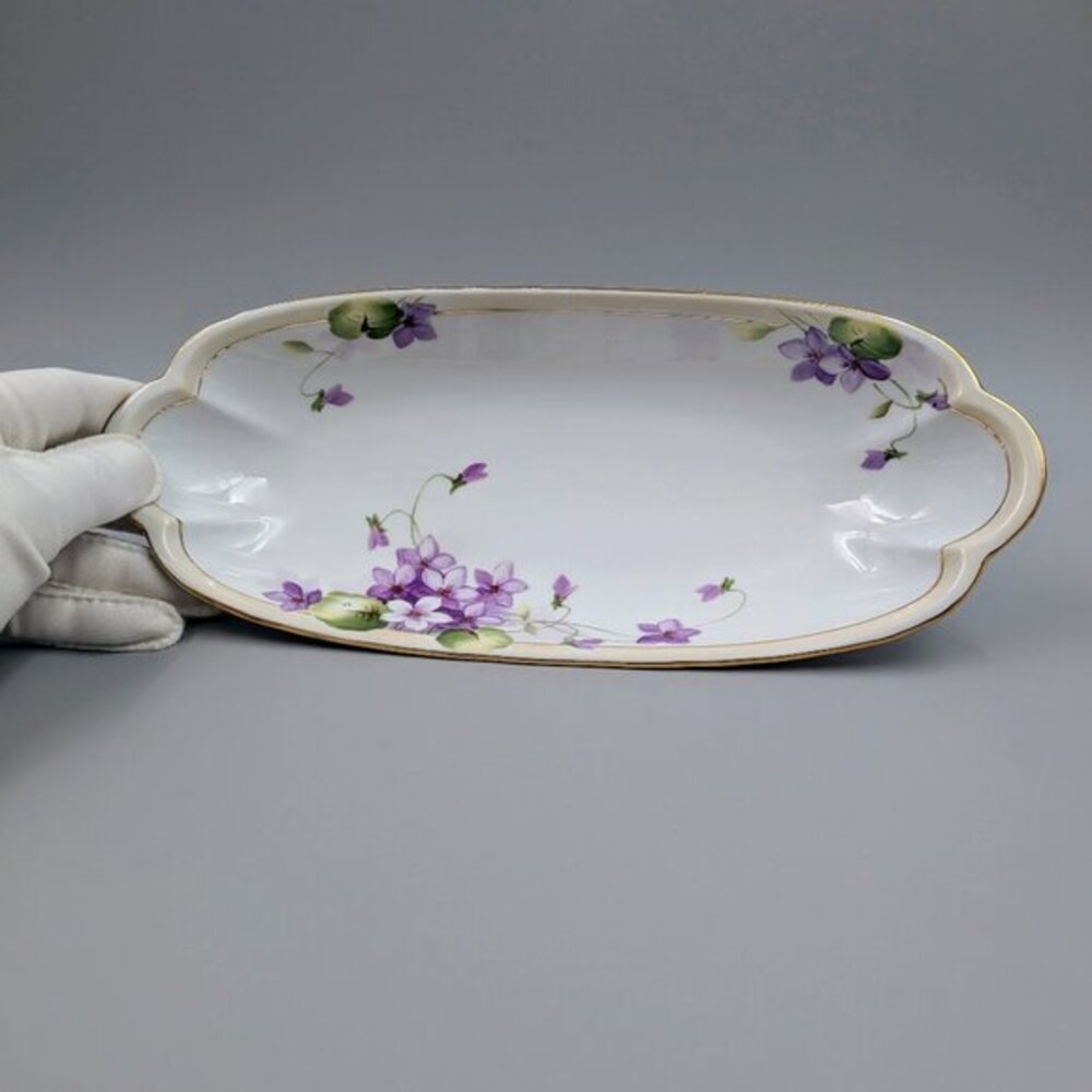 Vintage "Celery" Dish with Purple Violets & Gold Trim - Victorian Style Decor